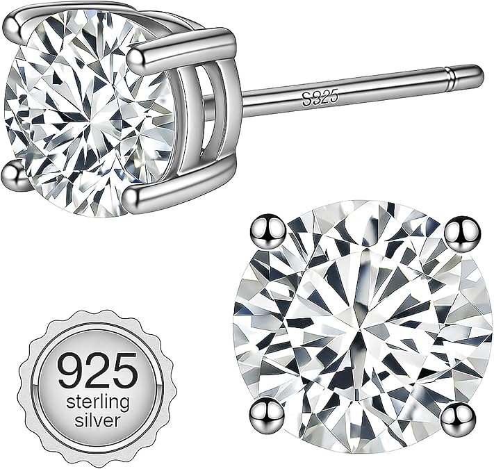 Sereney Dance Sterling Silver Stud Earring for Men 6mm, Silver Bow Stud Earring 8mm Dance Halo Stud Hypoallergenic Earrings, 5A Cubic Zirconia Earrings CZ Studs Earrings for Girl Women