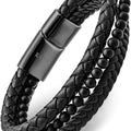 Black Leather Bracelets for Men – Premium Artisan Handcrafted Collection – Single, Stacked, & Double Strand Braided Leather, Onyx Stone & Silver Chain Designs – Authentic Men's Leather Bracelets