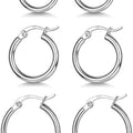 3 Pairs 925 Sterling Silver Hoop Earrings | Small White Gold Plated Hoop Earrings for Women (13mm,15mm,20mm)