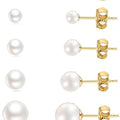 14K Gold Filled Polished Small CZ Pearl Ball Stud Earrings Set for Women Men 20G Surgical Steel Hypoallergenic Piercing Studs for Sensitive Ear, Pack of 6 Pairs | A2 : Gold, 3MM-10MM, White Pearl